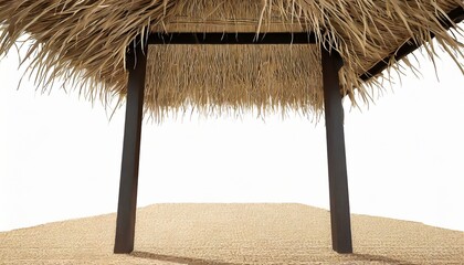 Fototapeta na wymiar thatching straw roof from dry grass isolated on white background of the bar on the beach during the holiday season png file