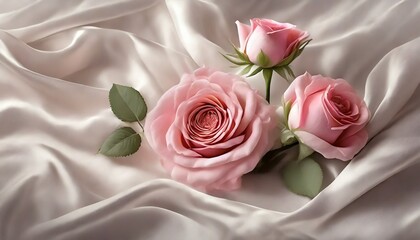 pink roses on soft silk