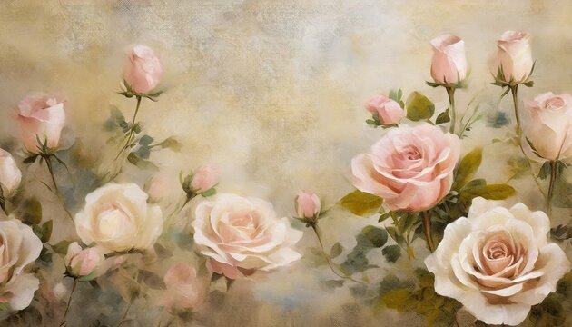 drawn vintage roses on texture background photo wallpaper
