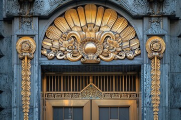 art deco building with a golden door