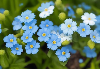 Closeup shot of the beautiful Alpine forget-me-not blue flowers

