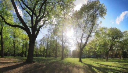 sunshine through trees in empty city park
