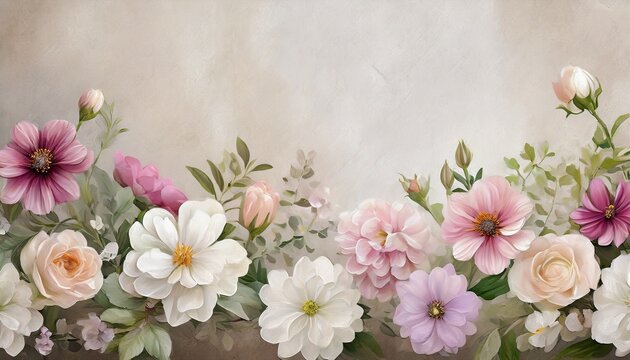 flowers on a textural background art drawing photo wallpaper in light colors