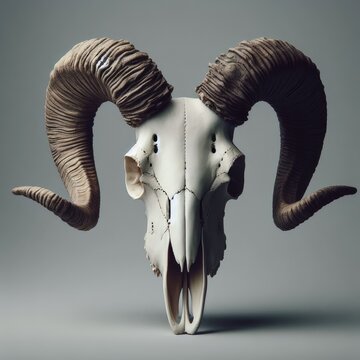 a horned sheep skull head
