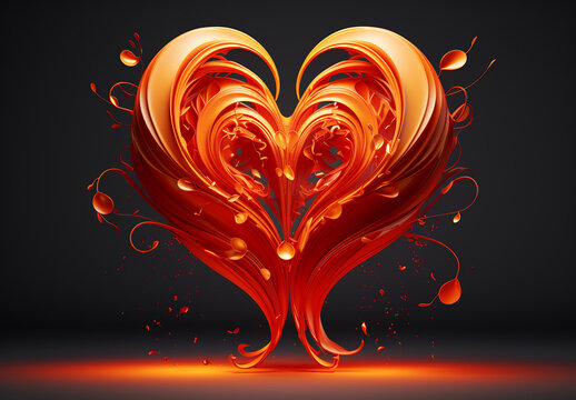 Fluid Love: Abstract 3D Heart and Orbs