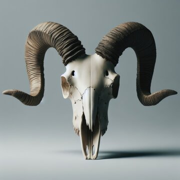 a horned sheep skull head
