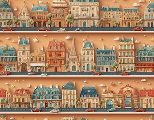Graphics style Paris city, buildings for background, vector illustration. Good for postcards, poster and canvas. Generative AI