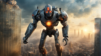 giant robot destroying city