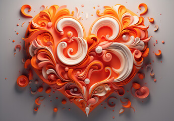 Baroque Swirls Heart in 3D