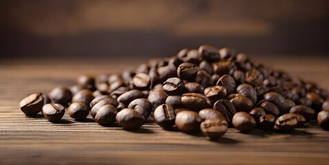Fototapeta premium coffee beans on a wooden background, Generative AI