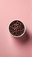 Obraz premium coffee beans in a cup, pink background Generative AI