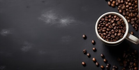coffee beans in a cup dark wooden background Generative AI