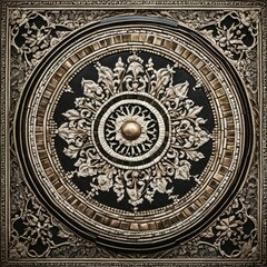 ornamental round ornament  A mosaic tile medallion texture isolated on black background with ceramic, marble, and architecture 