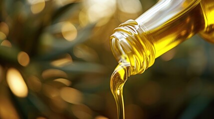 Sunflower cooking oil pours from bottle wallpaper background