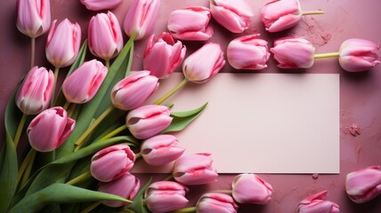 Bouquet of tulips with note for congratulations