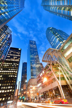 Toronto financial district on Bay Street at night