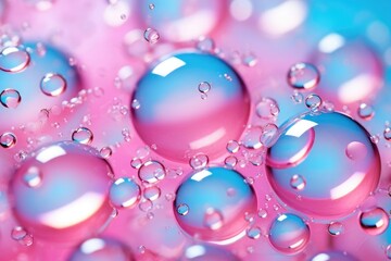 A close up of a pink and blue structure with a lot of bubbles on the bottom of the structure and a lot of bubbles