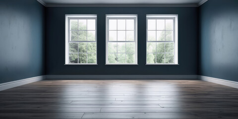Spacious Room With Three Windows and Hardwood Floor