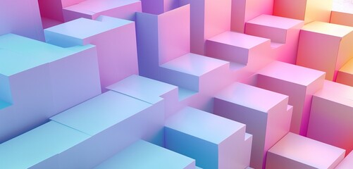 Interlocking rectangles with pastel shadows, a harmonious cascade of colors