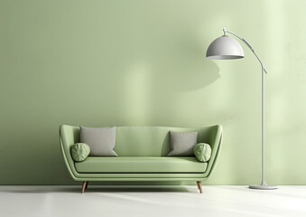 Living Room With Green Couch and Floor Lamp, a Cozy and Vibrant Space