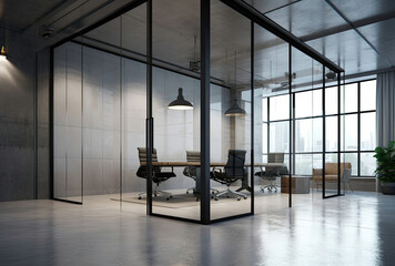 Office Interior With Glass Walls and a Desk
