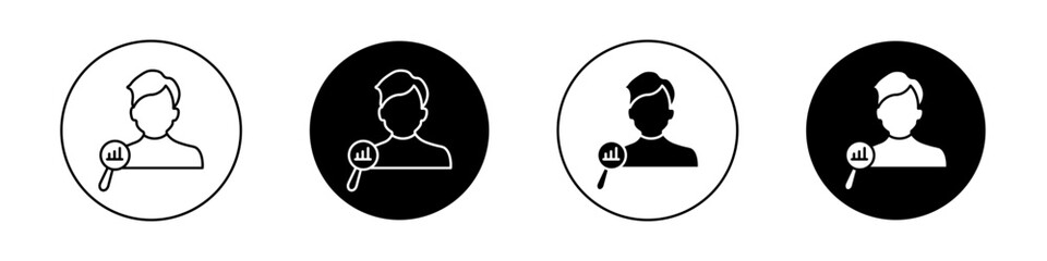 Personal assessment icon set. Man appraisal evaluation vector logo symbol in black filled and outlined style. Infogrphic analysis line sign. - obrazy, fototapety, plakaty