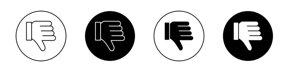 Dislike icon set. Thumb down vector logo symbol in black filled and outlined style. Unlike buisness sign. - obrazy, fototapety, plakaty