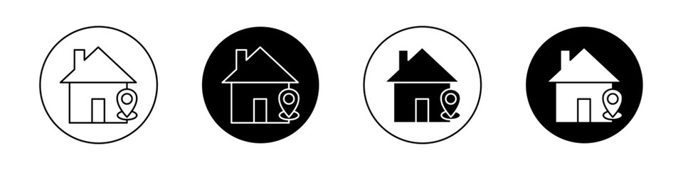 Address icon set. Home loacation address vector logo symbol in black filled and outlined style.