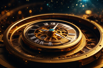 Naklejka premium Gold watch and space