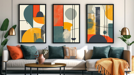 abstract background of art illustration framed in minimalism style modern geometric pop art, wall...