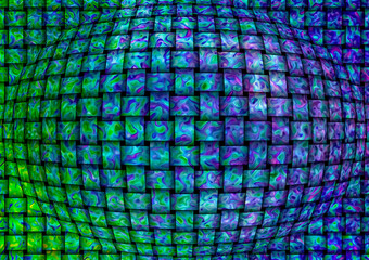Wybrzuszenie, wypukłość 3d na splecionej taśmie w kolorach zielonym, niebieskim i różowym - abstrakcyjne tło, tekstura
