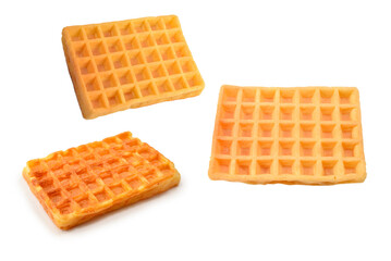 Belgian waffle isolated on white background.