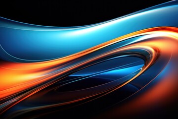  a close up of a blue and orange wave on a black background with a light reflection on the bottom of the wave.