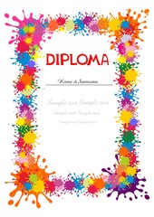 Diploma termination preschool program training children. Official document educational institution. Concept design diploma education. Flat Diploma template for kindergarten students. 