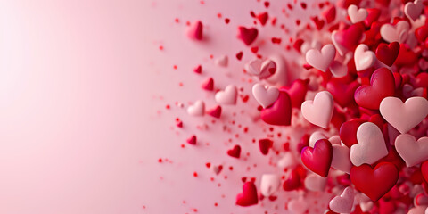 valentines day background with pink and red hearts
