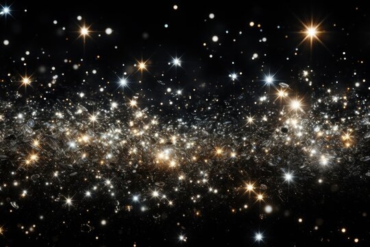  a very large cluster of stars in the night sky with a black back ground and yellow and white stars in the middle of the picture.