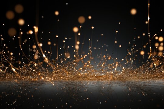  a black and gold background with lots of small bubbles in the middle of the image and a black background with lots of small bubbles in the middle of gold.
