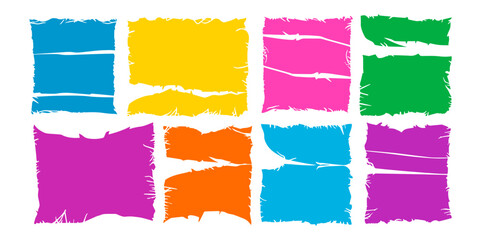 Frayed scraps of paper vector illustration set. Grunge rectangles silhouettes. - obrazy, fototapety, plakaty