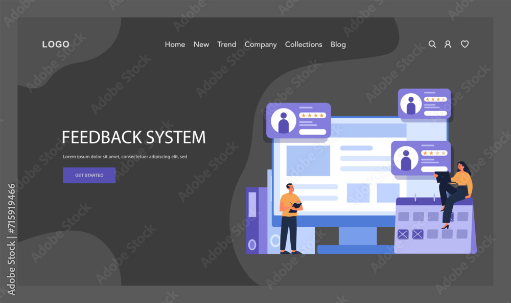 Poster feedback system concept. professionals analyzing user ratings and reviews on a digital platform, enh