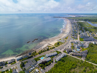 North Beach aerial view on Ocean Boulevard with Meadow Pond in Town of Hampton, New Hampshire NH,...