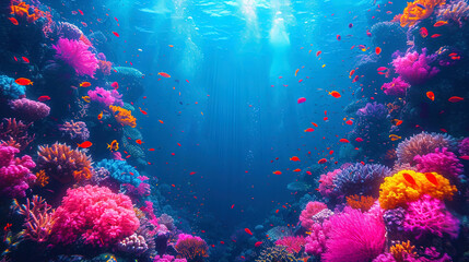 Fototapeta na wymiar A photophone of the underwater world with many marine residents, creating a vivid and cheerful pic