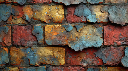 The background of old bricks with torn edges and protruding parts creating dynamism