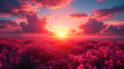Fototapeten The heavenly background, where bright shades of dawn create a visual feeling of freshness and a ne © JVLMediaUHD