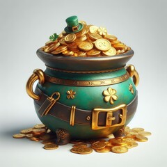 pot with gold coins and leprekon st patrick
