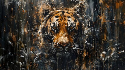 Tiger in the Jungle: Roman-Style Canvas Painting - Generative AI