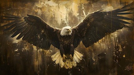 An eagle soars through the sky in a Roman-style canvas painting 