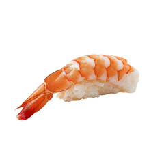 Ebi sushi, sushi topped with fresh prawn, on transparent background. 