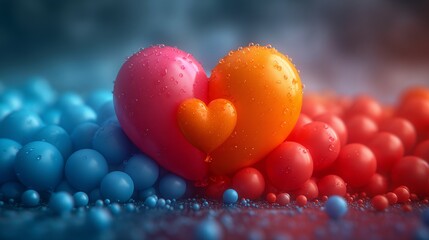 bright romantic heart among balloons. Generative AI