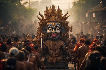 mass celebration of the new year in Indonesia and the statue of Nyepi is carried in the festival - obrazy, fototapety, plakaty