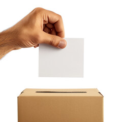 Man’s hand casting vote, ballot box. Election concept. 